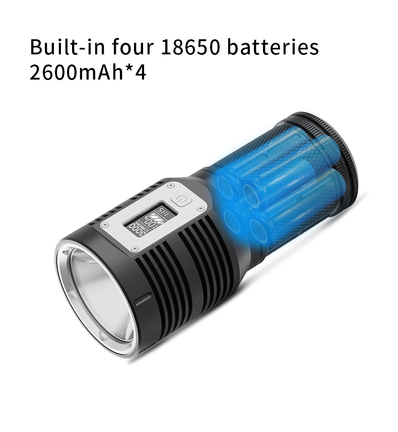 GTR30 P90 LED rechargeable flashlight 3000 lumens OLED digital