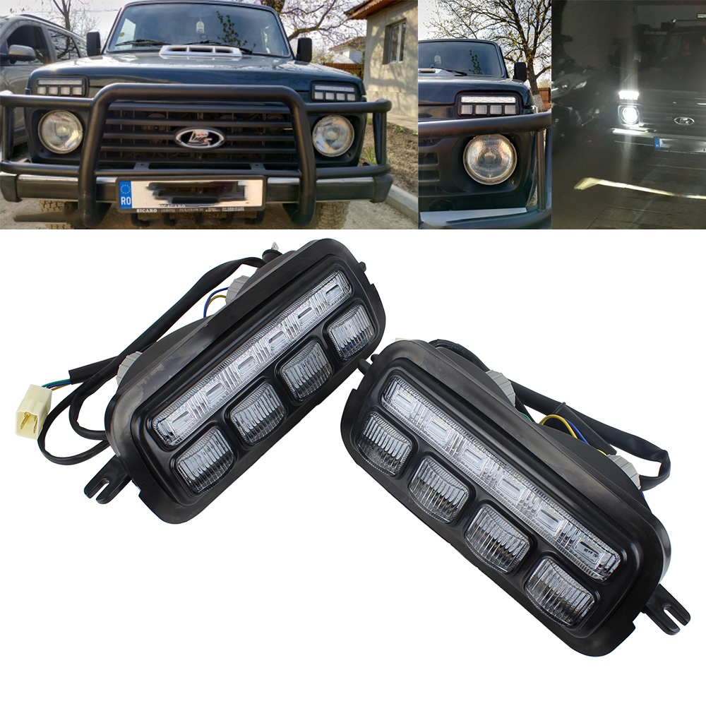 LED Daytime Running Lights For Lada Niva 4X4 1995 1 PAIR with Running Turn  Signal car styling accessories
