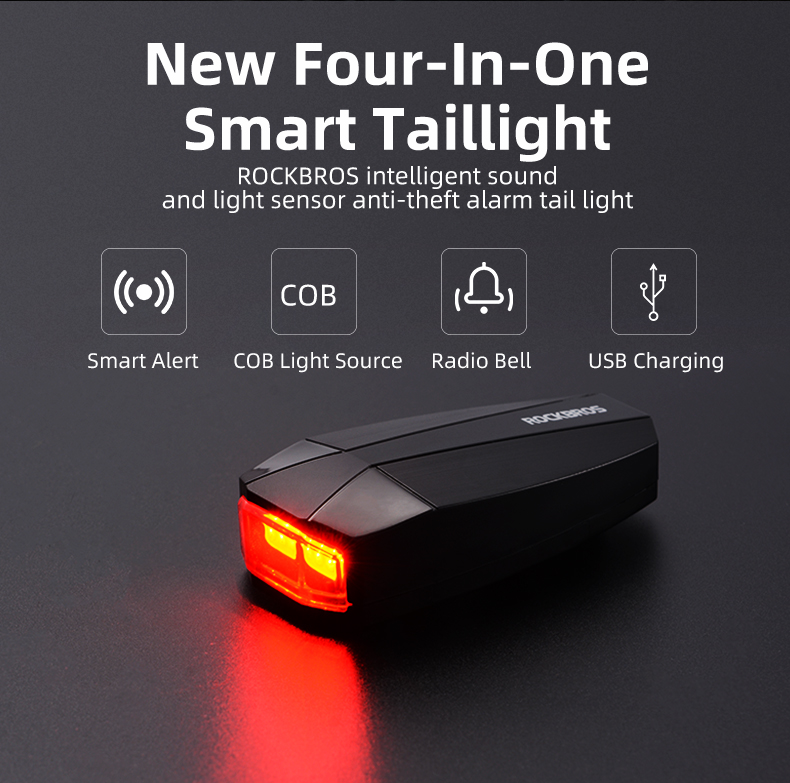 Bike Rear Light With Intelligent Sensor, Anti-theft Alarm, USB